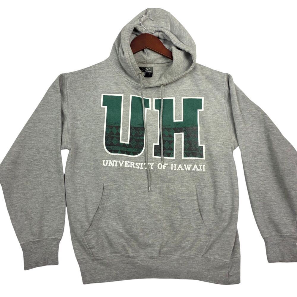 University of Hawaii UH Hoodie Mens M Gray Green Logo Pullover Sweatshirt Hawaii